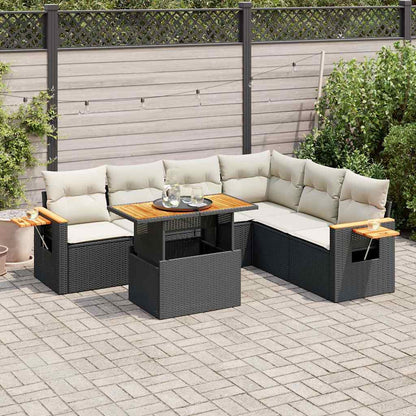 6 Piece Garden Sofa Set With Cushions Black Poly Rattan Acacia