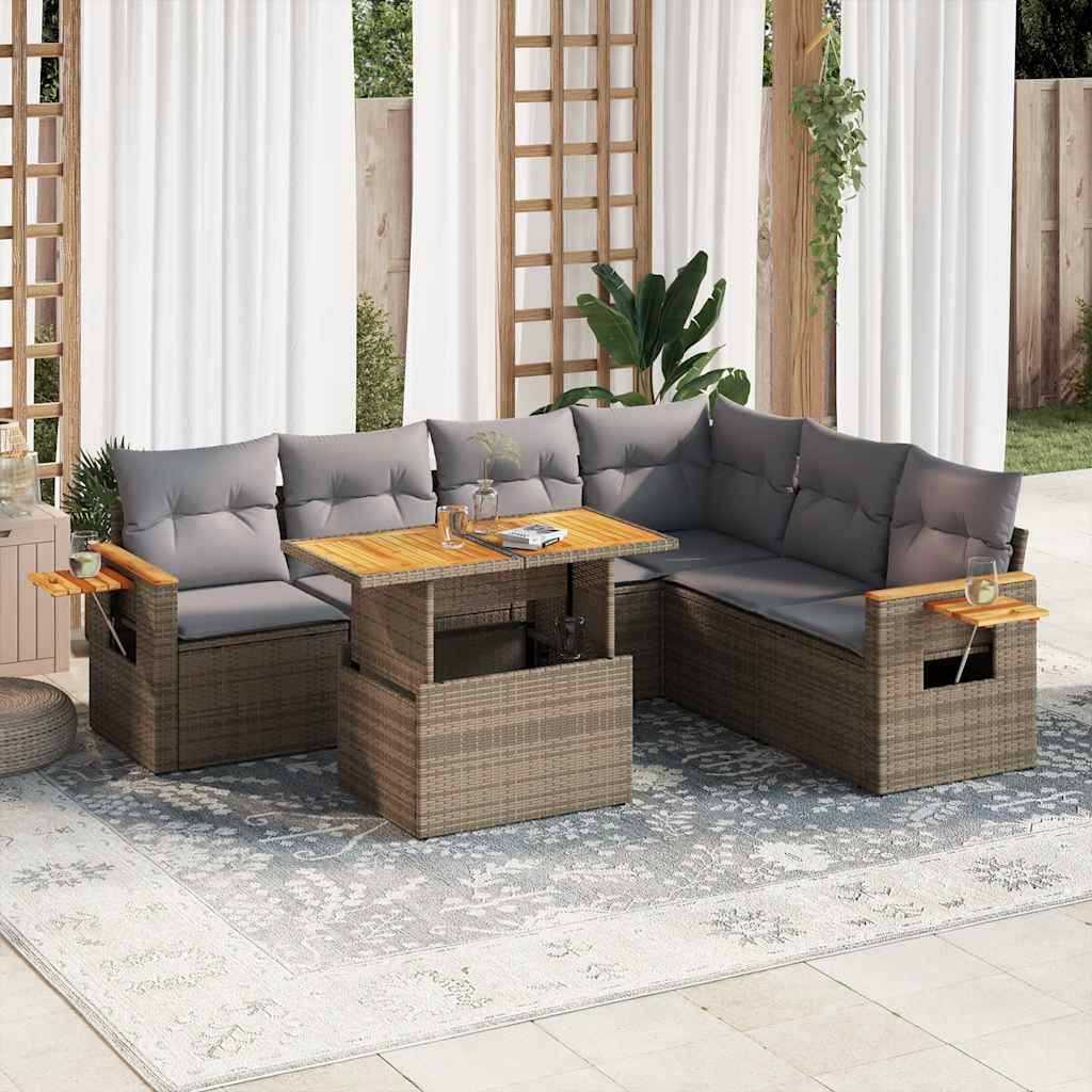 6 Piece Garden Sofa Set With Cushions Black Poly Rattan Acacia