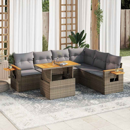 6 Piece Garden Sofa Set With Cushions Black Poly Rattan Acacia