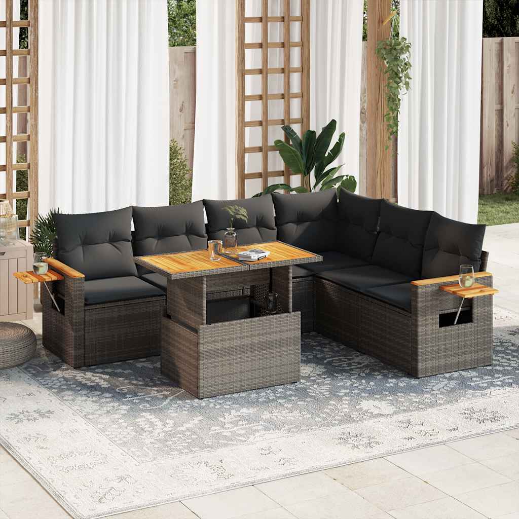 6 Piece Garden Sofa Set With Cushions Black Poly Rattan Acacia