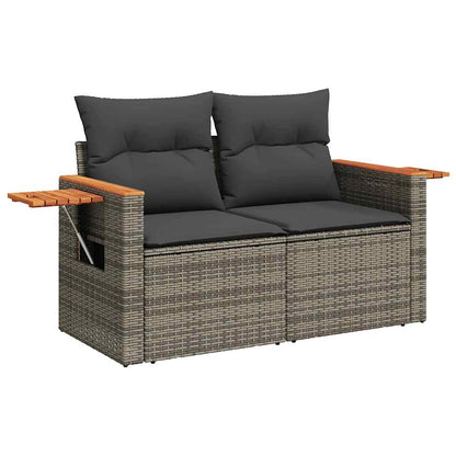 7 Piece Garden Sofa Set With Cushions Poly Rattan Acacia
