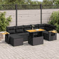 8 Piece Garden Sofa Set With Cushions Black Poly Rattan Acacia