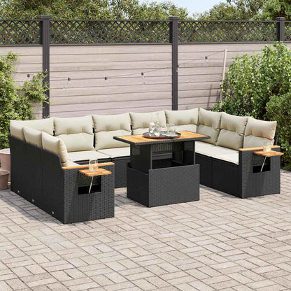 10 Piece Garden Sofa Set With Cushions Poly Rattan Acacia