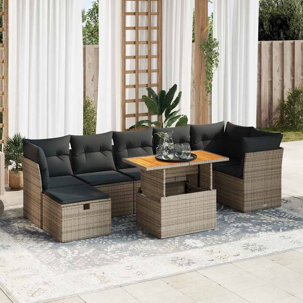 8 Piece Garden Sofa Set With Cushions Grey Poly Rattan