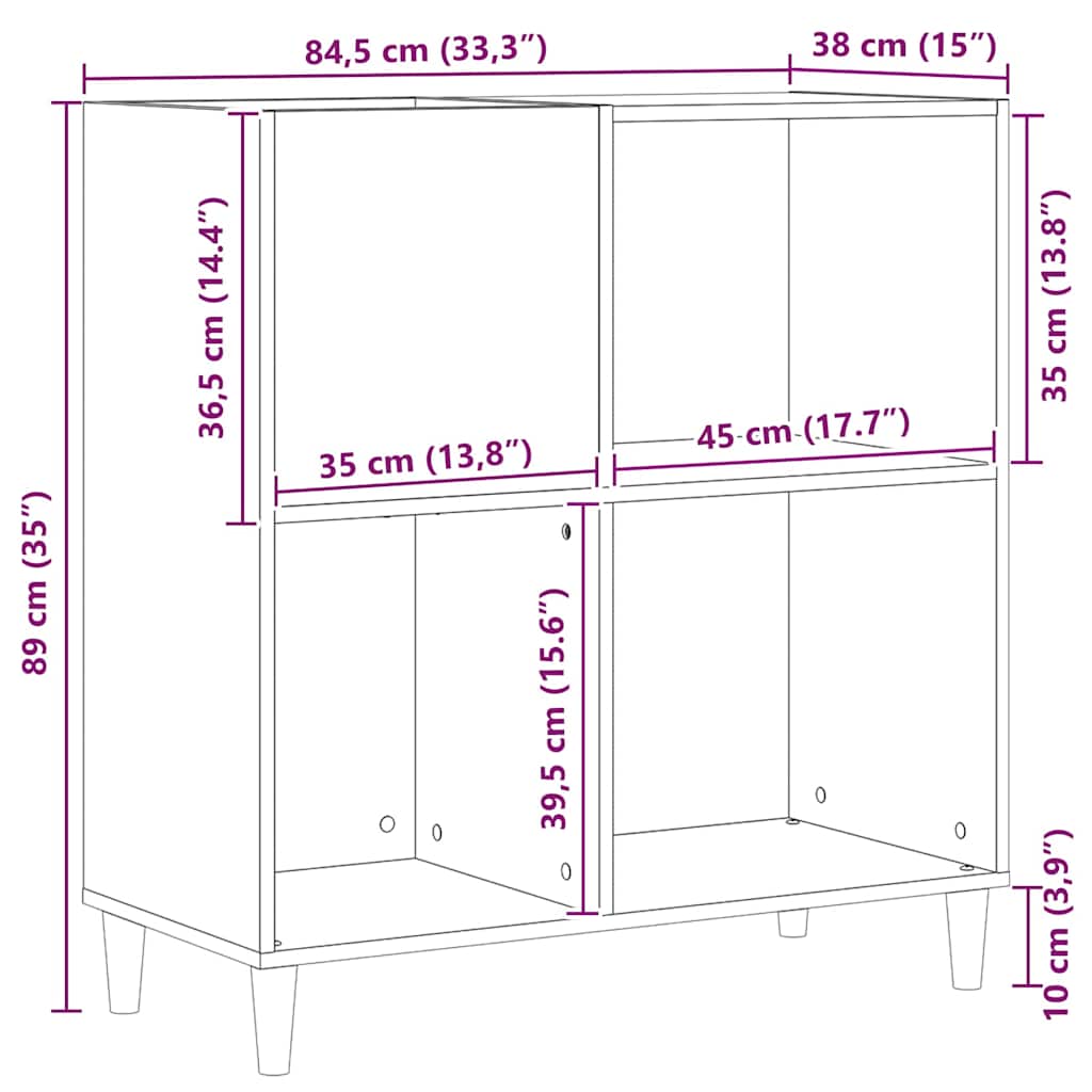 Record Cabinet 84.5 X 38 X 89 Cm Engineered Wood