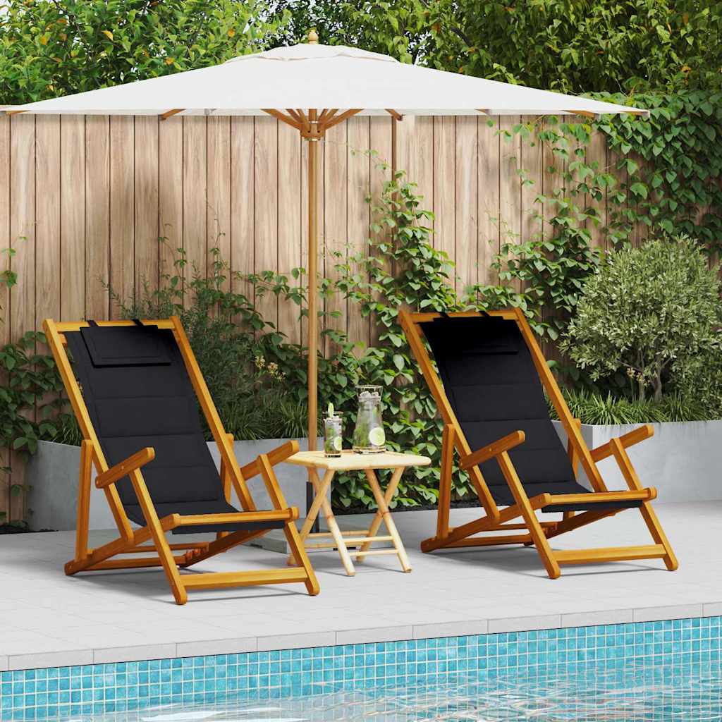Folding Beach Chair With Armrests Acacia Wood & Textilene