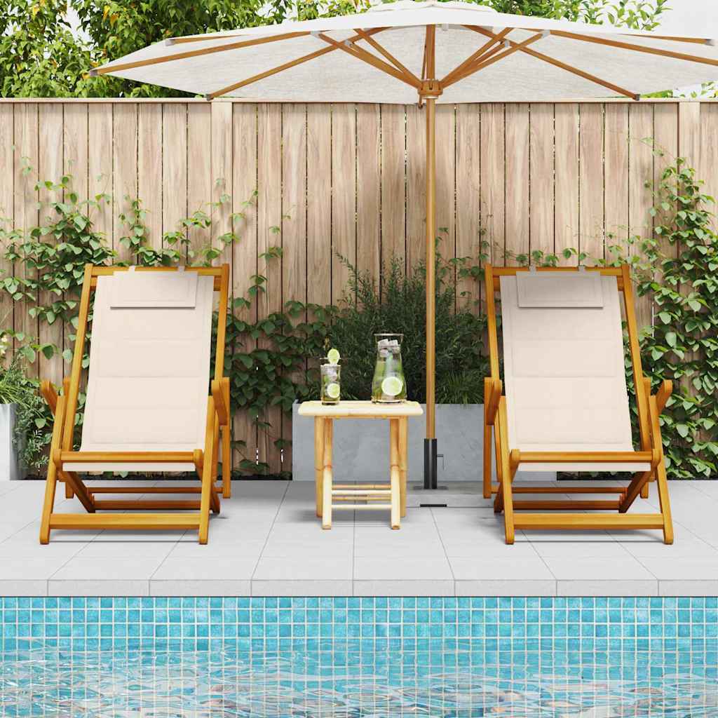 Folding Beach Chair With Armrests Acacia Wood & Textilene