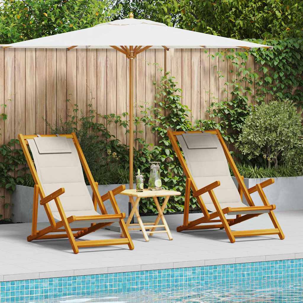 Folding Beach Chair With Armrests Acacia Wood & Textilene