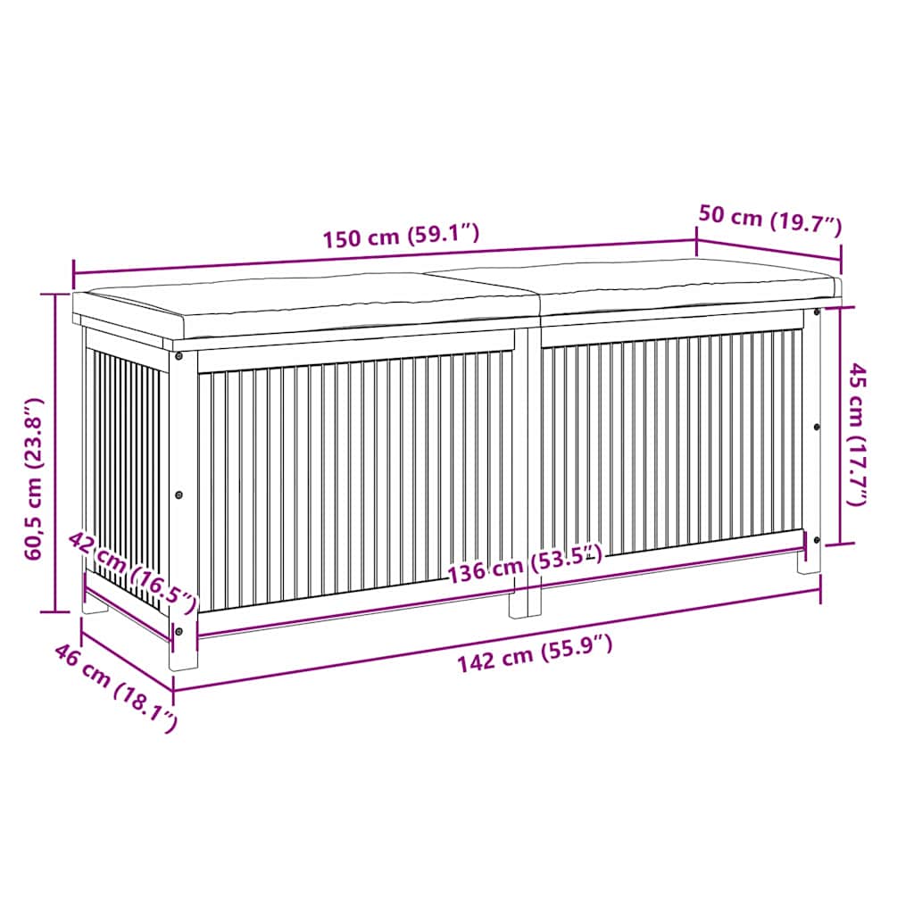 Outdoor Cushion Box Solid Wood Acacia
