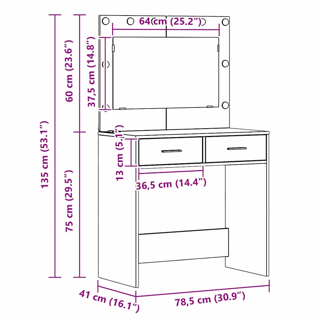Dressing Table 78.5 X 41 X 135 Cm Engineered Wood