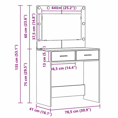 Dressing Table 78.5 X 41 X 135 Cm Engineered Wood
