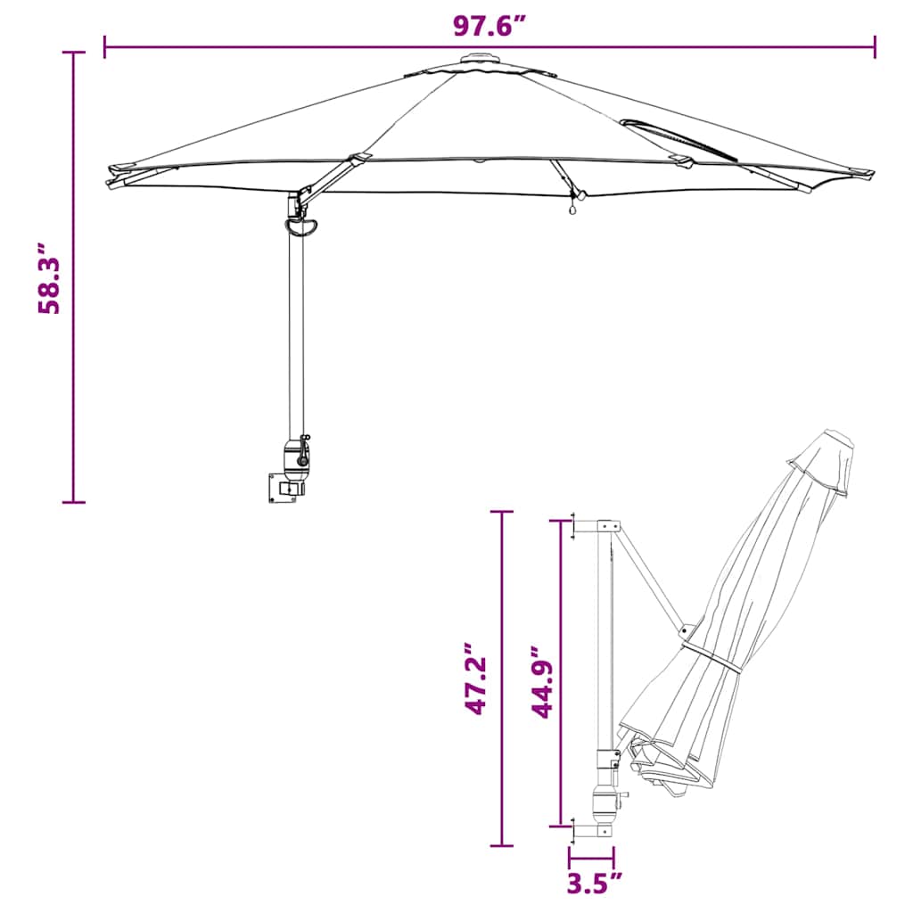 Garden Parasol Manual And Black 248 X 248 X 148 Cm