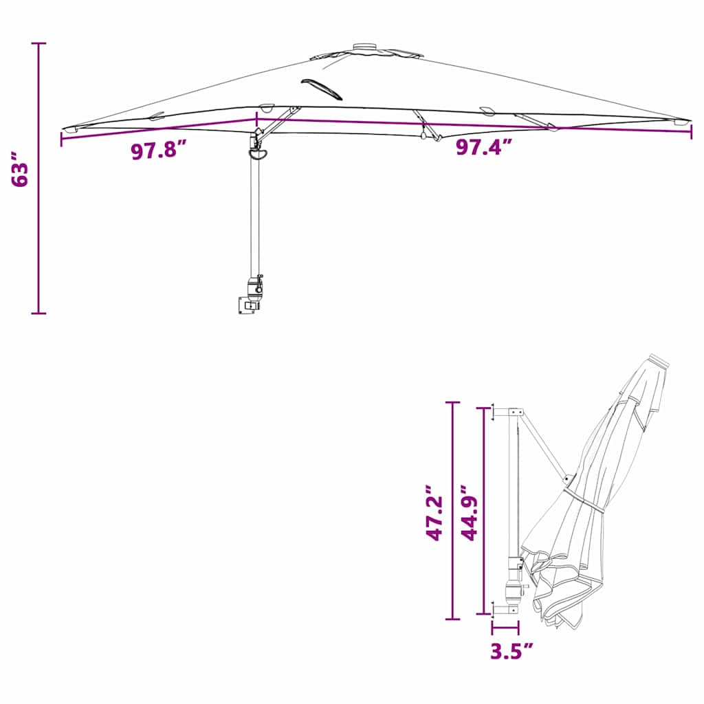 Garden Parasol 248.5 X 247.5 X 160 Cm Fabric