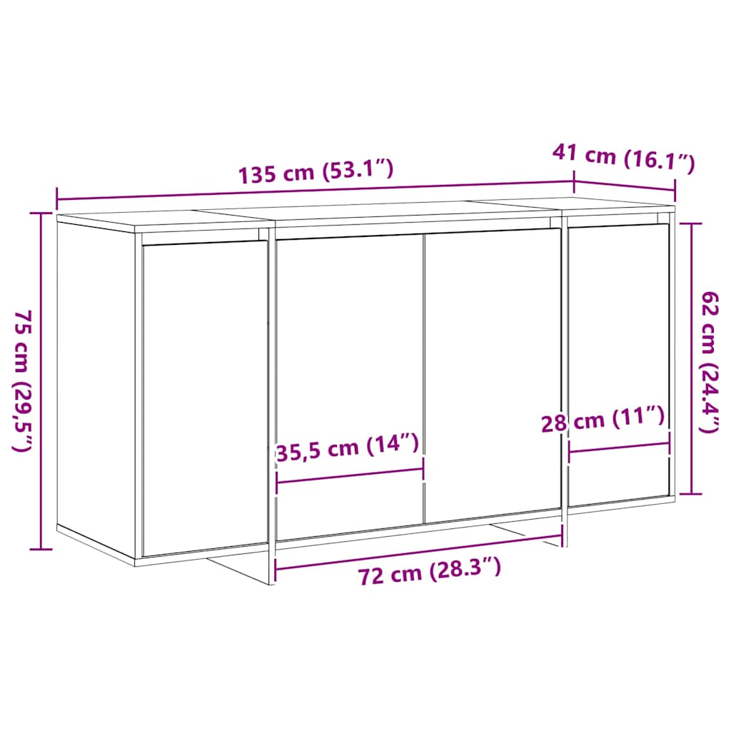 Sideboard 135 X 41 X 75 Cm Engineered Wood