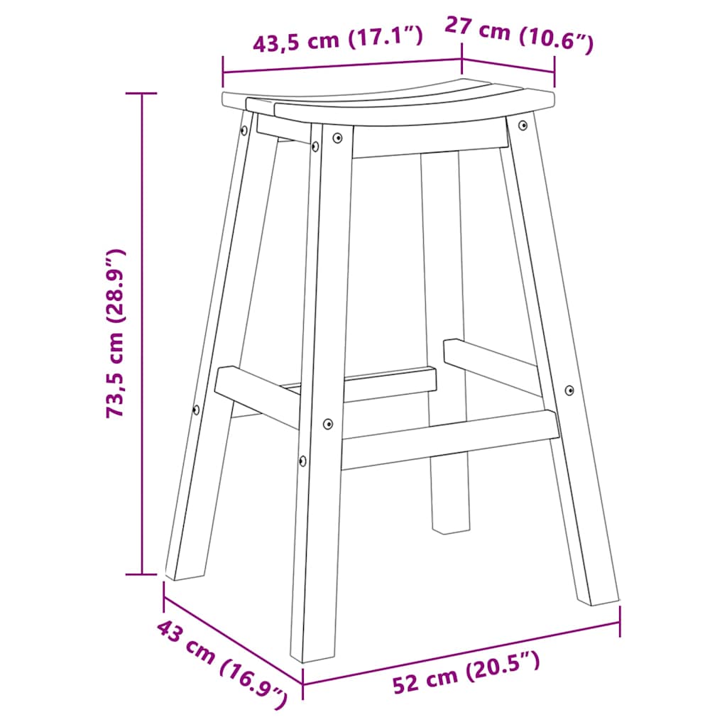 Bar Stool 2 Pcs 52 X 43 X 73.5Cm Hdpe