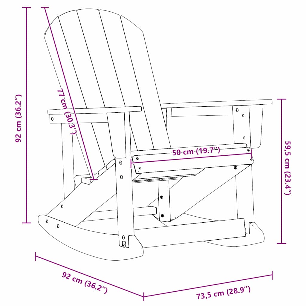 Adirondack Rocking Chair 73.5 X 92 X 90Cm Hdpe