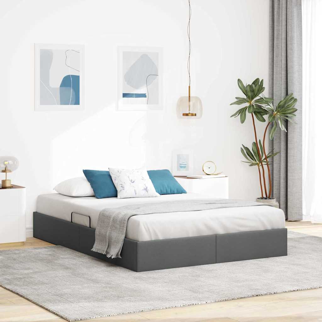 Storage Bed With Mattress Dark Grey 153 X 203 Cm Fabric