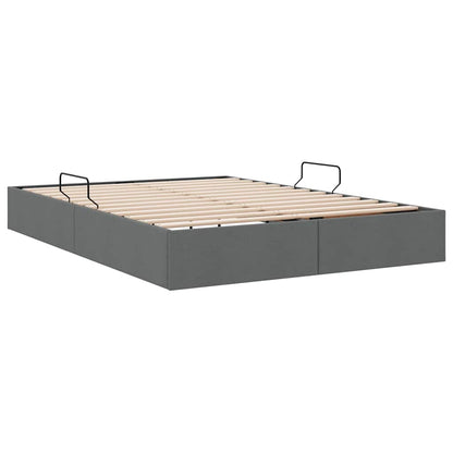 Storage Bed With Mattress Dark Grey 153 X 203 Cm Fabric