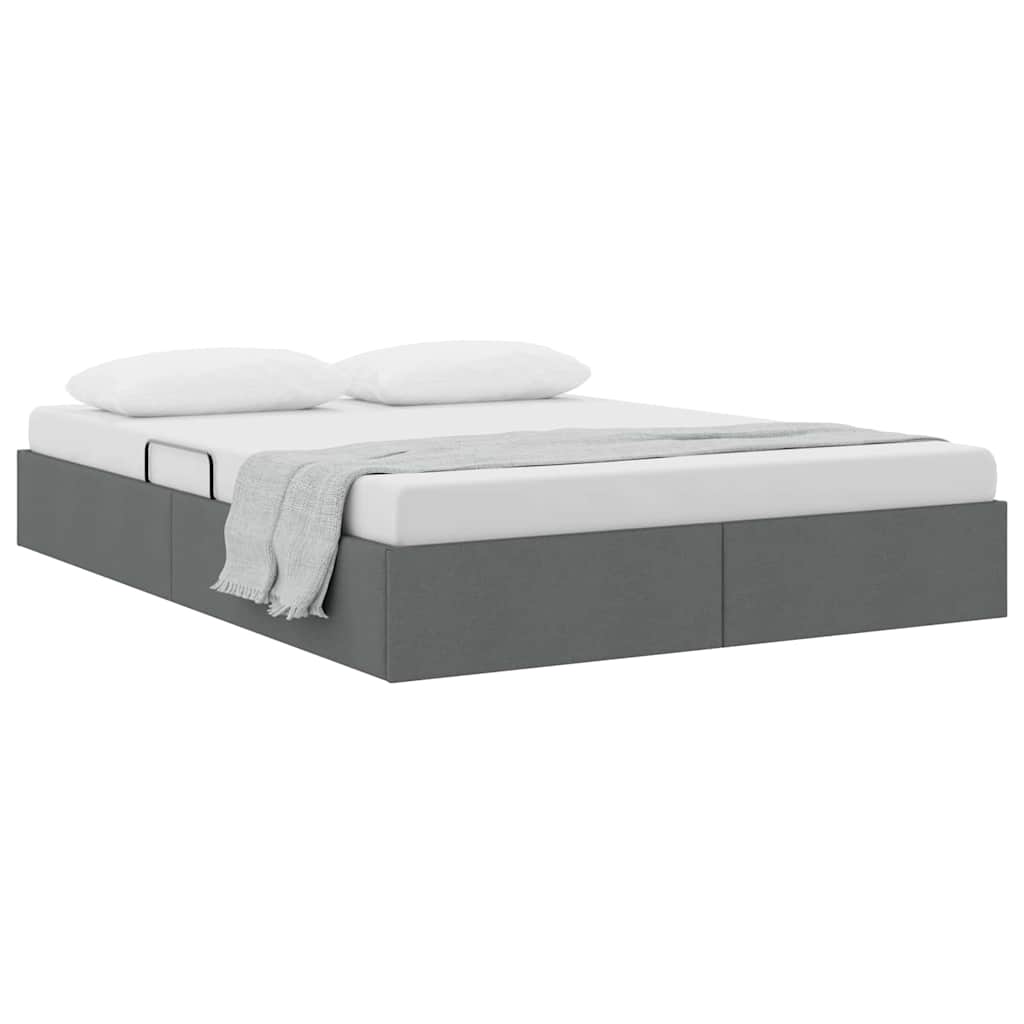 Storage Bed With Mattress Dark Grey 153 X 203 Cm Fabric