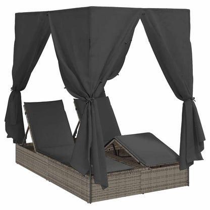 Double Sun Lounger With Roof Grey 205 X 129 X 200 Cm Pe Rattan