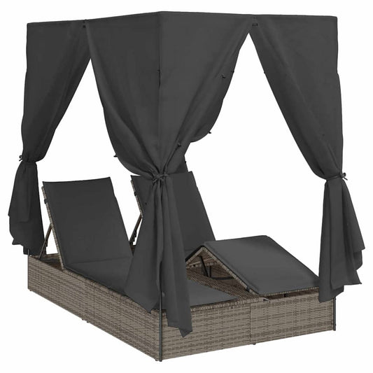 Double Sun Lounger With Roof Grey 205 X 129 X 200 Cm Pe Rattan