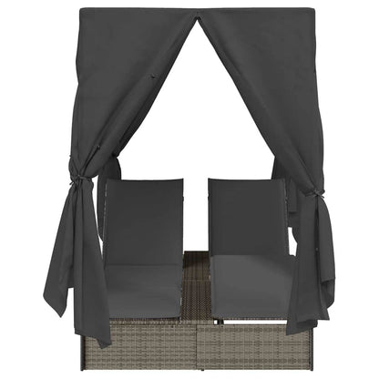 Double Sun Lounger With Roof Grey 205 X 129 X 200 Cm Pe Rattan
