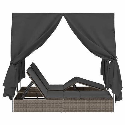 Double Sun Lounger With Roof Grey 205 X 129 X 200 Cm Pe Rattan