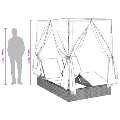 Double Sun Lounger With Roof Grey 205 X 129 X 200 Cm Pe Rattan