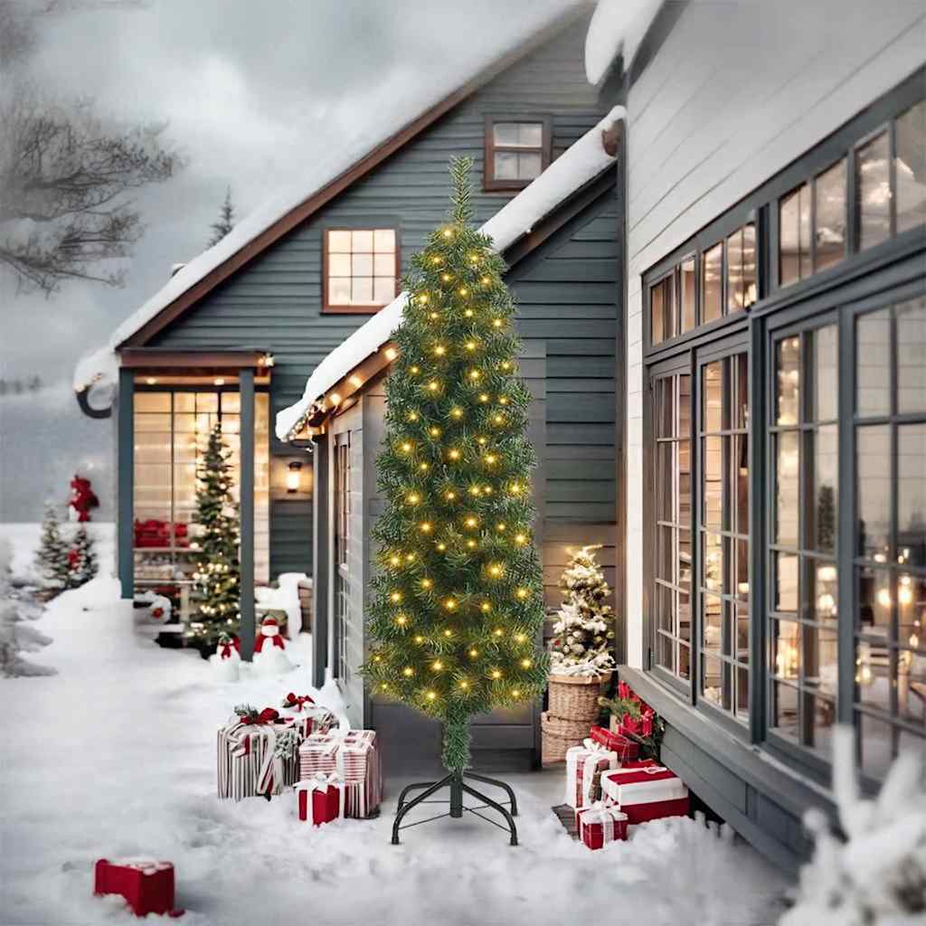 Slim Artificial Pre-Lit Christmas Tree With Ball Set