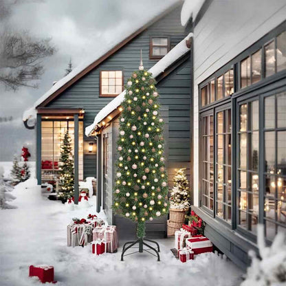 Slim Artificial Pre-Lit Christmas Tree With Ball Set
