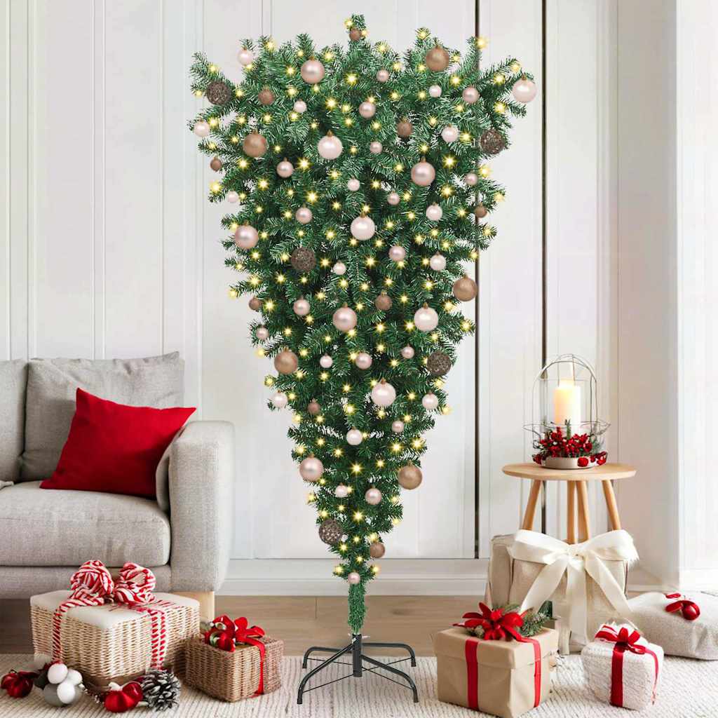Upside-Down Artificial Pre-Lit Christmas Tree With Ball Set 210 Cm