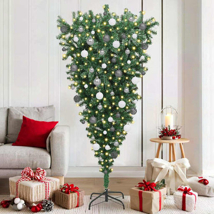 Upside-Down Artificial Pre-Lit Christmas Tree With Ball Set 210 Cm