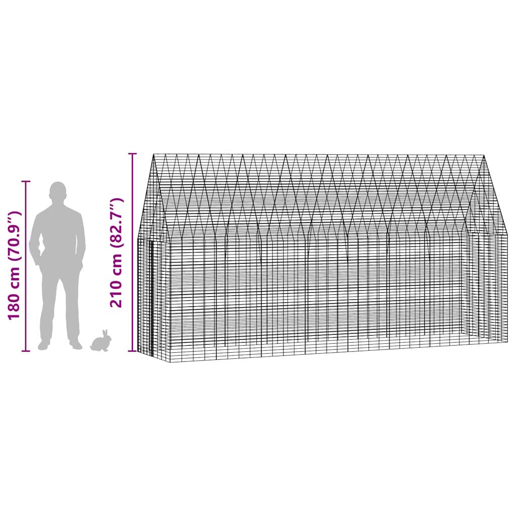 Rabbit Cage Silver 400 X 100 X 210 Cm Galvanised Steel