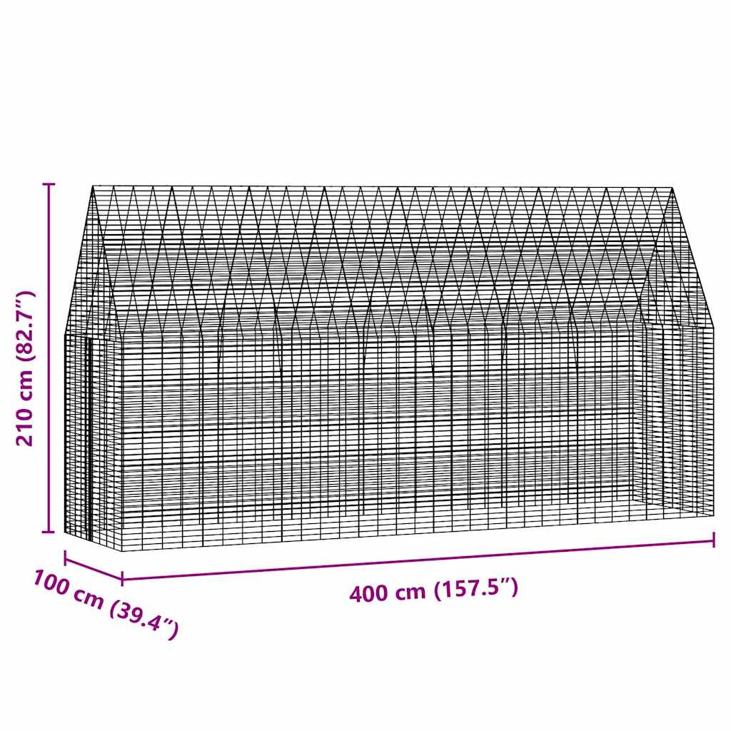 Rabbit Cage Silver 400 X 100 X 210 Cm Galvanised Steel