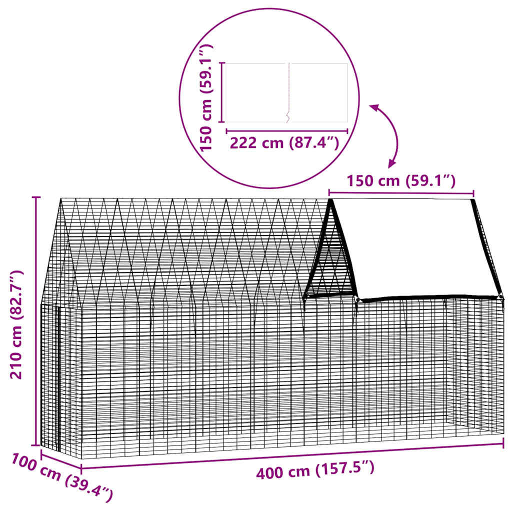 Rabbit Cage Silver 400 X 100 X 210 Cm Galvanised Steel