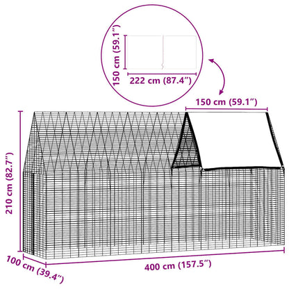 Rabbit Cage Silver 400 X 100 X 210 Cm Galvanised Steel