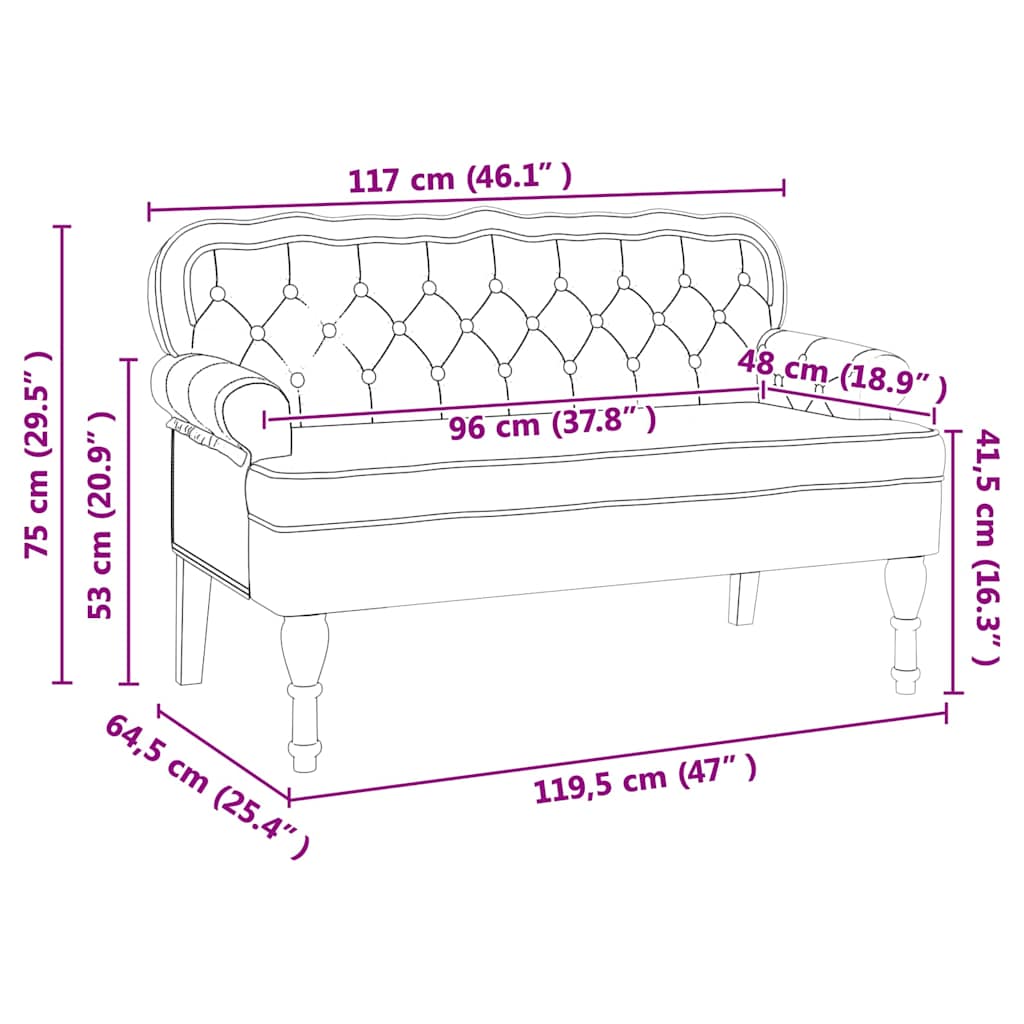 Chesterfield Bench 119.5 X 64.5 X 75 Cm Faux Leather