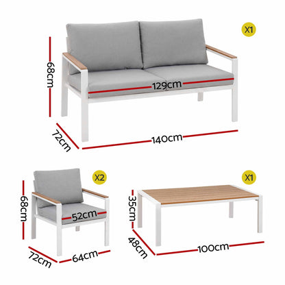 Gardeon 4-Piece Outdoor Sofa Set Aluminum Frame table and Chairs White