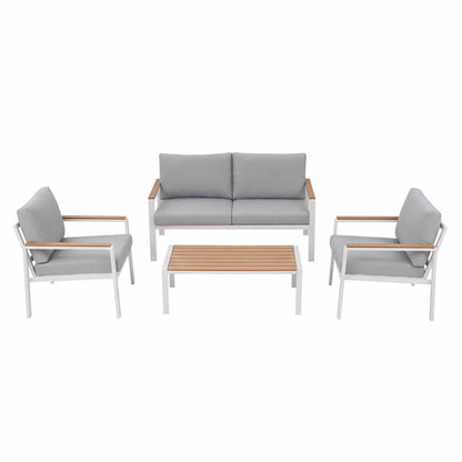 Gardeon 4-Piece Outdoor Sofa Set Aluminum Frame table and Chairs White