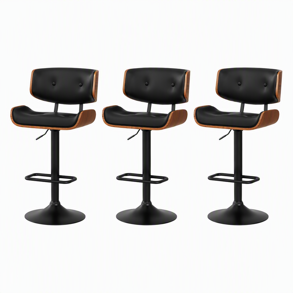 Artiss Bar Stools X3 Kitchen Counter Chair Gas Lift Swivel PU Cherry All Black