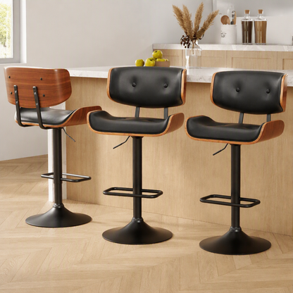 Artiss Bar Stools X3 Kitchen Counter Chair Gas Lift Swivel PU Cherry All Black