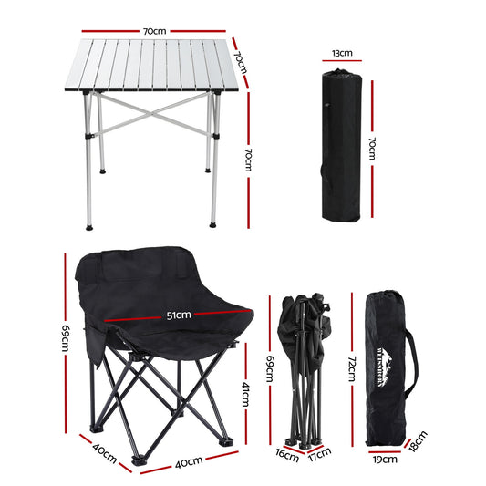 Weisshorn 3pc Camping Table Chair Set Outdoor Folding Aluminium Portable Picnic