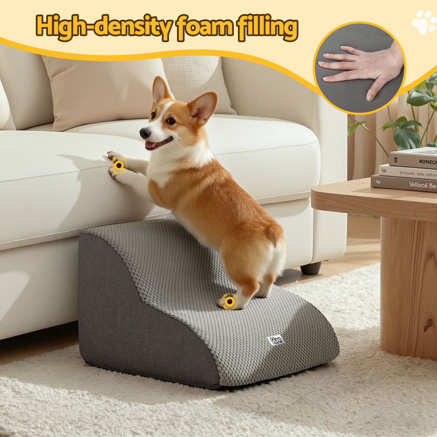 i.Pet Dog Ramp 2 Steps For Small Dogs Bed Sofa Car Foam Non-Slip Pet Cat Stairs