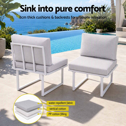 Gardeon 8 Seater Outdoor Dining Sofa Set with WPC Side Tables Patio Furniture White