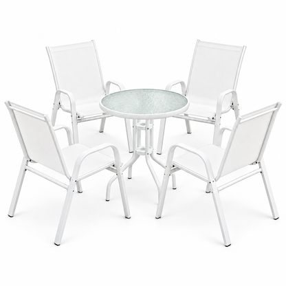 Gardeon 5PC Bistro Set Outdoor Table and Chairs Stackable Patio Furniture White