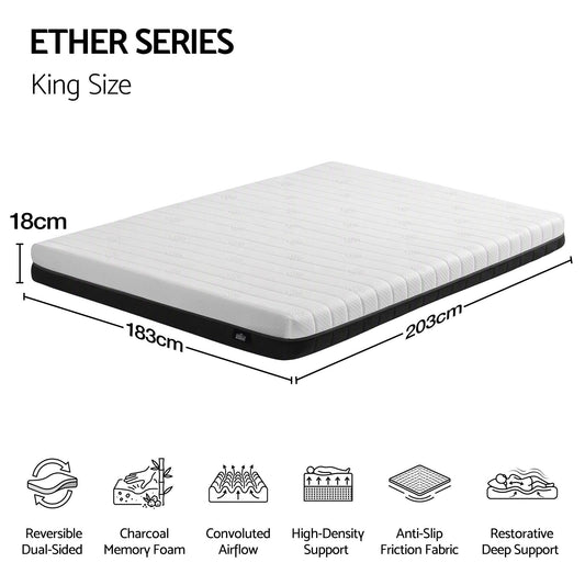 Giselle 18cm King Memory Foam Mattress Dual Feel Reversible Charcoal Foam