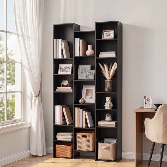 Artiss Bookshelf Display Shelves CD DVD Storage Rack Tall Bookcase Black