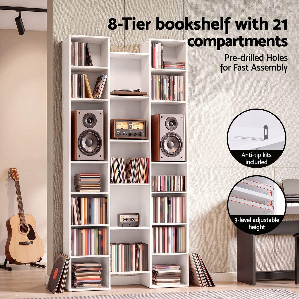 Artiss Bookshelf Display Shelves CD DVD Storage Rack Tall Bookcase White