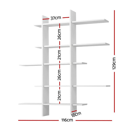 Artiss 15-Section Wall Mounted Display Shelf, Floating Bookshelf for Books and Decor, Extra Thick E1 PB Board for Home Study and Living Room, 116 x 18 x 129 cm