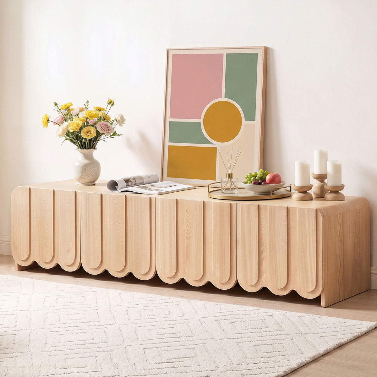 Artiss 180cm TV Unit Scalloped Entertainment Cabinet w/ Adjustable Shelves Wood